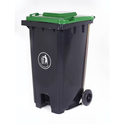 Pedal operated wheelie bin with coloured lid