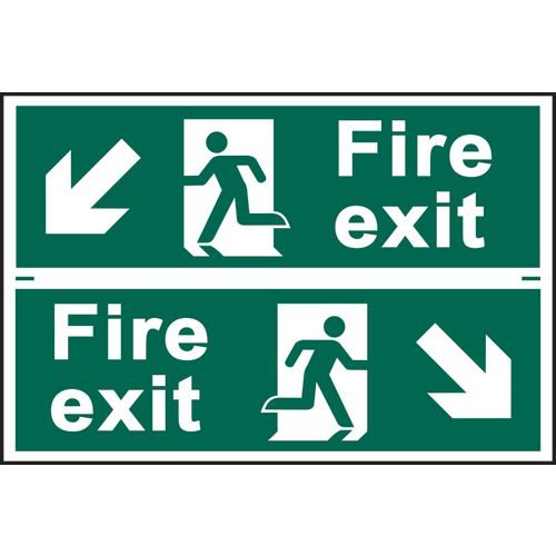 Fire Exit Man Running Arrow Diagonally Down Left/Right - Sapp (300 X 100mm) Set Of 2