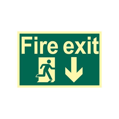 Fire Exit Running Man Arrow Down - Pho (300 X 200mm)