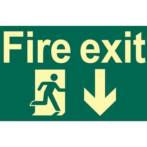 Fire Exit Running Man Arrow Down - Phs (300 X 200mm)