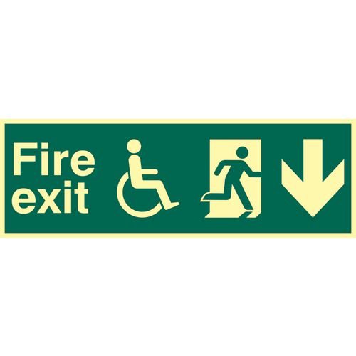 Disabled Fire Exit Man Running Arrow Down - Phs (450 X 150mm)