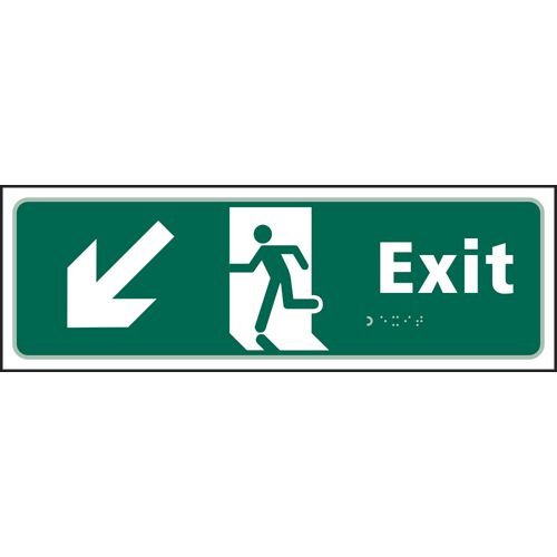 Exit Man Running Arrow Down/Left - Taktyle (450 X 150mm)