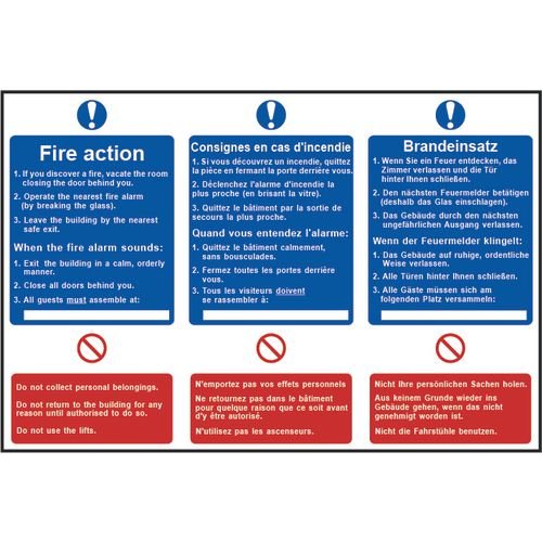 Fire Action Notice (English / French / German) - Sapp (300 X 200mm)