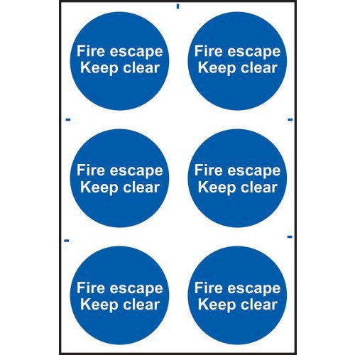 Fire Escape Keep Clear Sapp (100 X 100mm) Pack Of 6