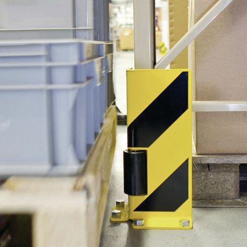 Pallet racking protector with guide roller