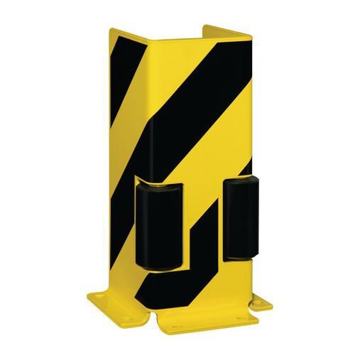 Pallet racking protector with guide roller