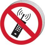 No Mobile Phones Symbol- Sav (100 mm Dia.) (pack of 10)