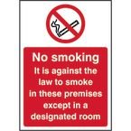 No Smoking It Is Againstthe Law to Smoke - 1.2 mm Recyclable Pp (148 X 210 Mm)