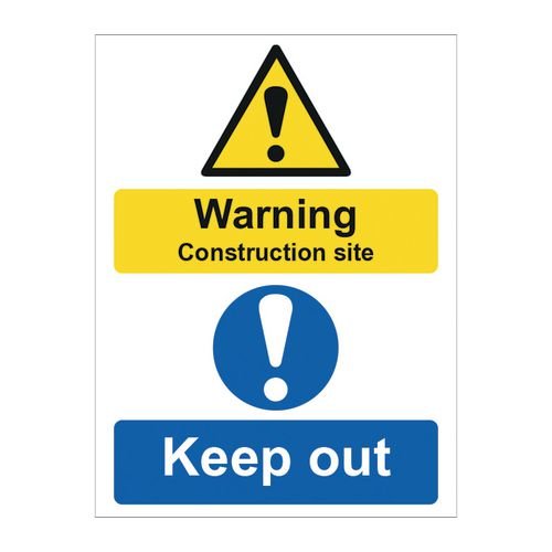 Warning Construction Site Keep Out - 1.2mm Recyclable Pp (300 X 400mm)