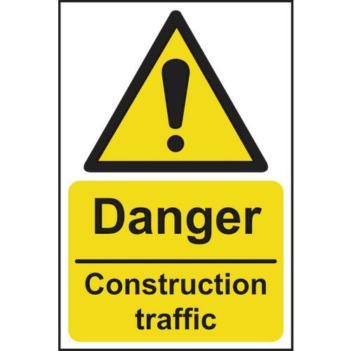 Danger Construction Traffic - 1.2mm Recyclable Pp (200 X 300mm)