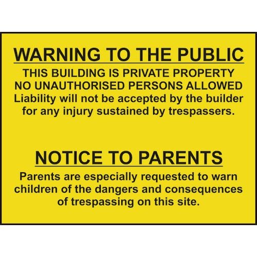 Warning To The Public And Parents - 1.2mm Recyclable Pp (600 X 450mm)