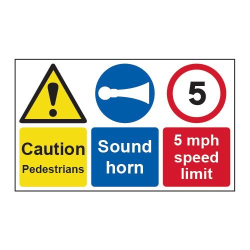 Caution Pedestrians / Sound Horn / 5Mph Speed Limit 1.2mm Recyclable Pp (500mm X 300mm)