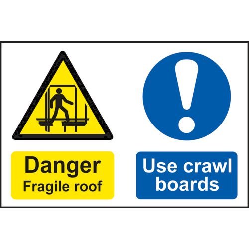 Danger Fragile Roof Use Crawl Boards - Sav (600 X 400mm)