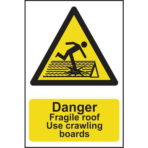 Danger Fragile Roof Use Crawling Boards - Pp (400 X 600mm)