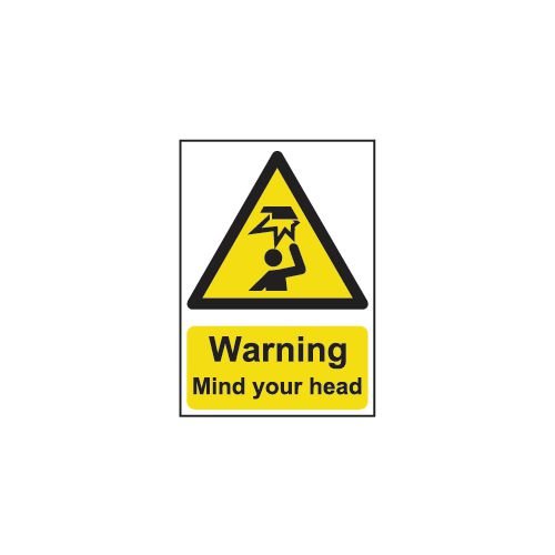 Warning Mind Your Head Sign, 1mm Rigid 1.2mm Recyclable Pp (148mm X 210mm)