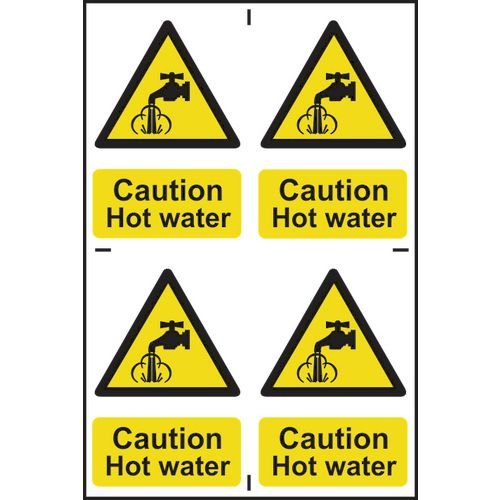 Caution Hot Water Sapp (100 X 150mm) Pack Of 4