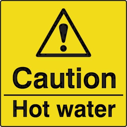 Caution Hot Water - Labels (50 X 50mm Roll Of 250)