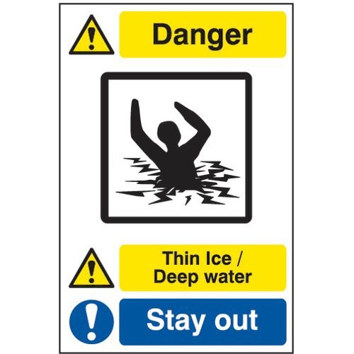 Quarry Sign: Thin Ice Deep Water / Stay Out - Dib (400 X 600mm)