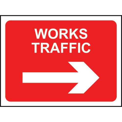600 X 450mm  Temporary Sign & Frame - Works Traffic (Arrow Right)