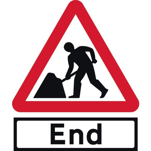 Road Works & End Supp Plate - Classic Roll Up Traffic Sign (750mm Tri)