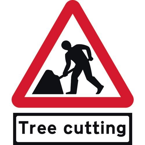 Road Works & Tree Cutting Supp Plate - Classic Roll Up Traffic Sign (600mm Tri)