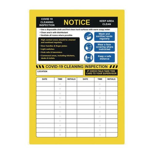 Covid-19 Cleaning Inspection Insert - Pp (210 X 297mm) Single