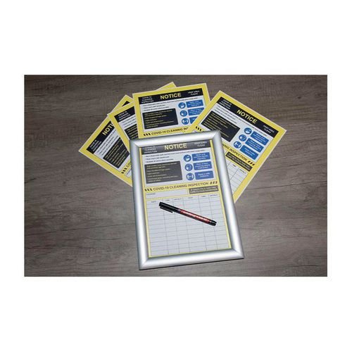 Covid-19 Cleaning Inspection Pack A A4 Snap Frame, 5 X Inspection Inserts, 1 X Pen