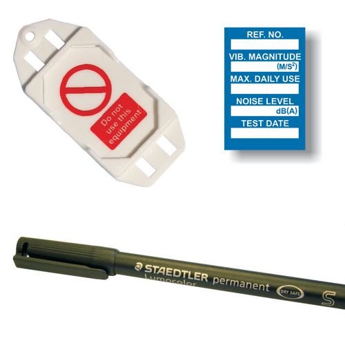 Vibration Control Mini Tag Insert Kit - Blue (20 Assettag Holders, 40 Inserts, 1 Pen)