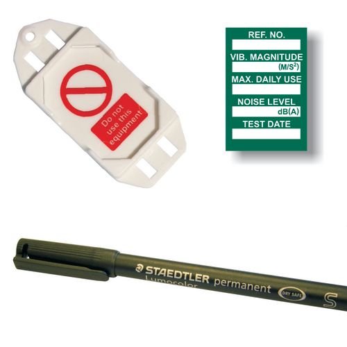 Vibration Control Mini Tag Insert Kit - Green (20 Assettag Holders, 40 Inserts, 1 Pen)