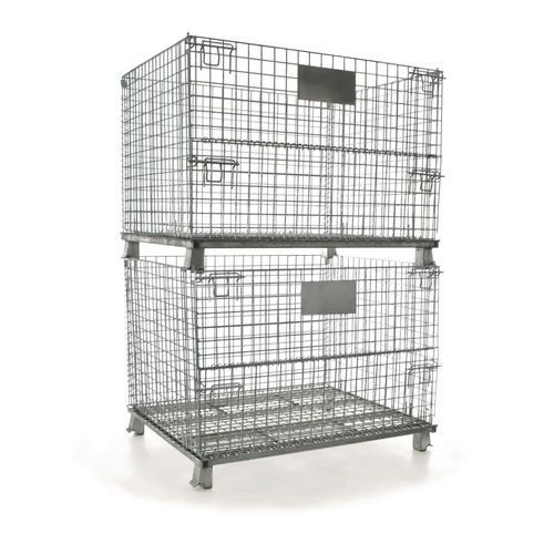 Collapsible and stackable steel pallet cages