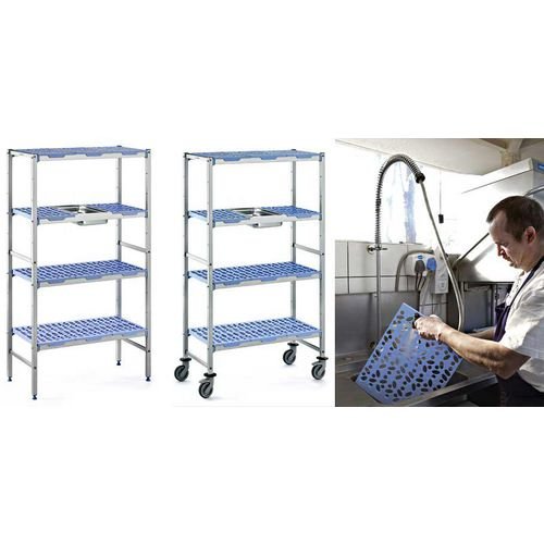 Modular Racking On Wheels - 500  mm X 890 mm - (4) Tier - Polyethylene Shelves.