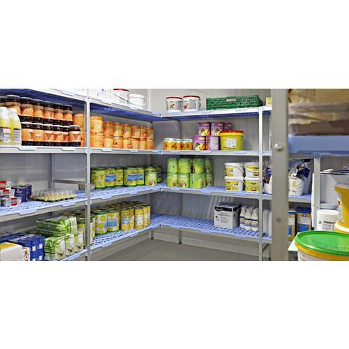 Mobile aluminium shelving with polypropylene shelves