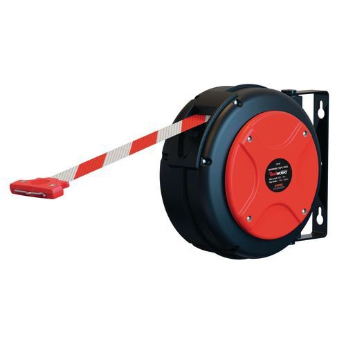Extra long wall mounted retractable belt barrier reel