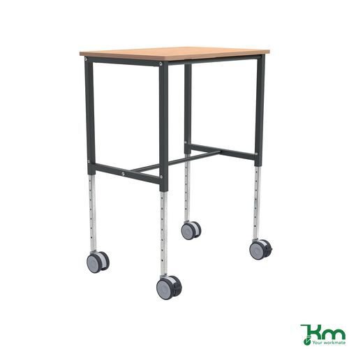 Kongamek height adjustable mobile table trolley, 800mm length, beech finish