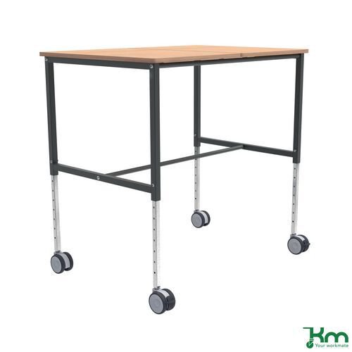 Kongamek height adjustable mobile table trolley, 1140mm length, beech finish