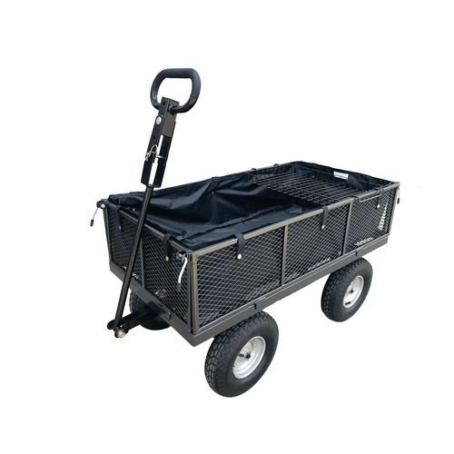 Mesh turntable platform truck with plastic liner and tool tray