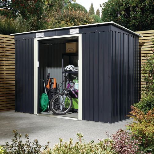 Metal garden shed store with pent roof