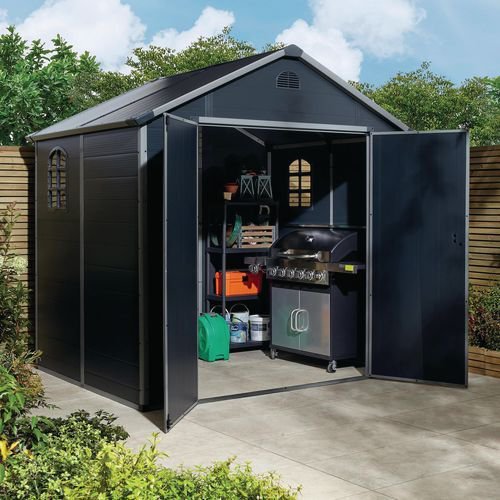 Plastic garden storage shed with double door