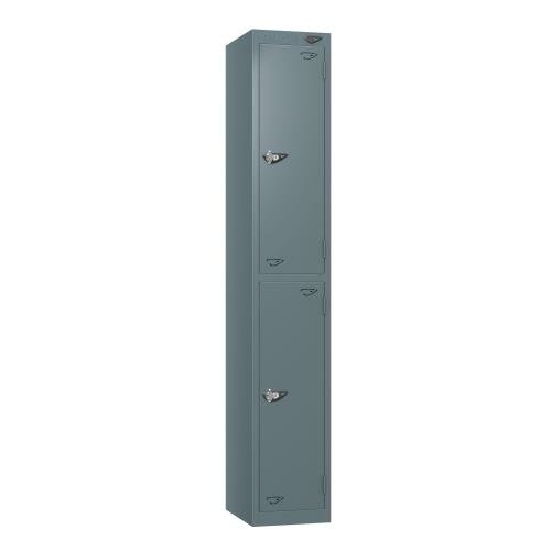 Steel Locker - Flat Top, Slate Grey Body And Door 2 Doors - Hasp & Staple Lock - H1800 X W300 X D380