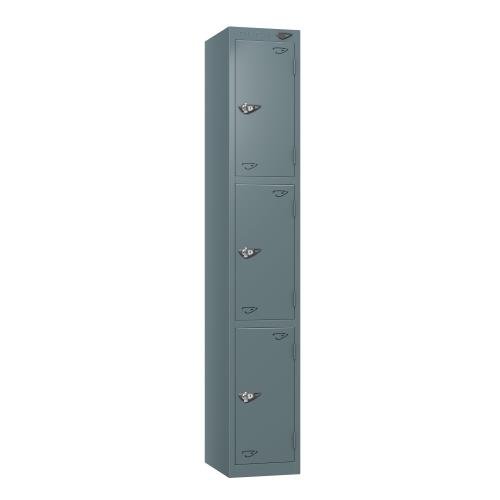 Steel Locker - Flat Top, Slate Grey Body & Door 3 Doors - Hasp & Staple Lock - H1800 X W300 X D380