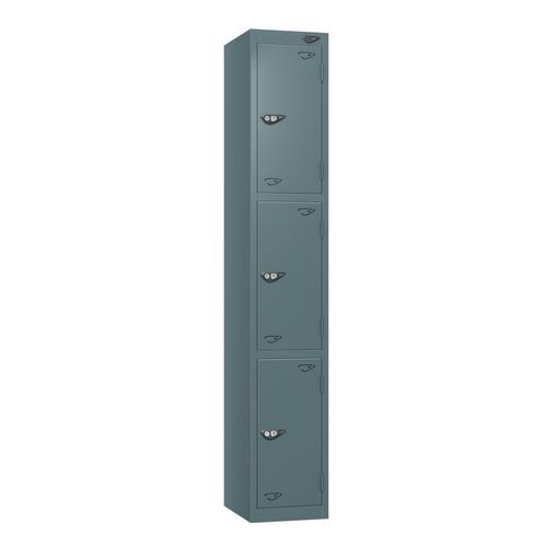 Steel Locker - Flat Top, Slate Grey Body And Door 3 Doors - Cam Lock - H1800 X W300 X D450