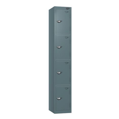 Steel Locker - Flat Top, Slate Grey Body And Door 4 Doors - Cam Lock - H1800 X W300 X D380