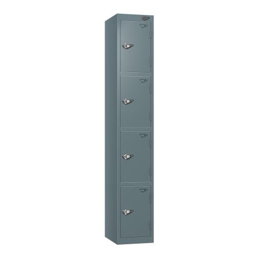 Steel Locker - Flat Top, Slate Grey Body & Door 4 Doors - Hasp & Staple Lock - H1800 X W300 X D450