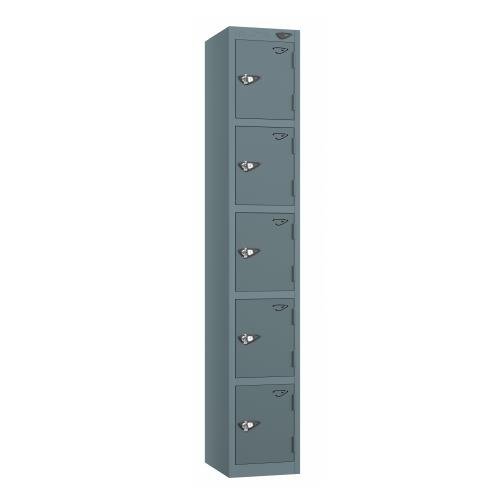Steel Locker - Flat Top, Slate Grey Body And Door 5 Doors - Cam Lock - H1800 X W300 X D300