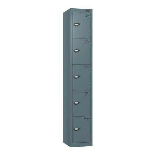Steel Locker - Flat Top, Slate Grey Body & Door 5 Doors - Hasp & Staple Lock - H1800 X W300 X D300