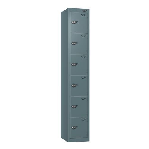Steel Locker - Flat Top, Slate Grey Body And Door 6 Doors - Cam Lock - H1800 X W300 X D380
