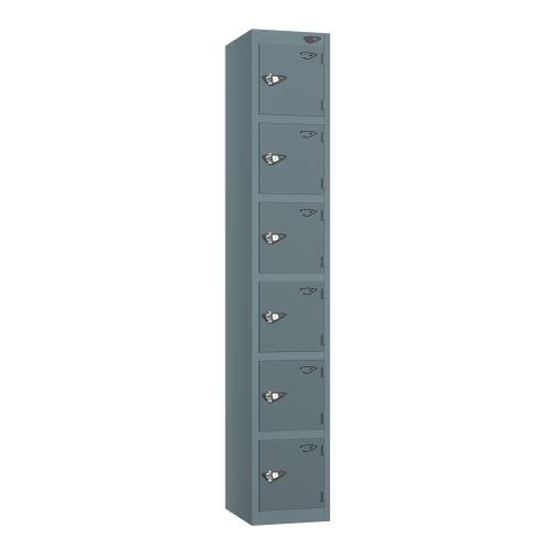 Steel Locker - Flat Top, Slate Grey Body & Door 6 Doors - Hasp & Staple Lock - H1800 X W300 X D450