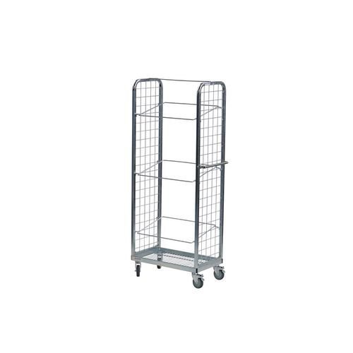 Order picking and display trolley with adjustable shelves