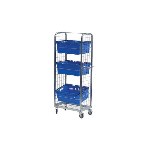 Order picking and display trolley with adjustable shelves