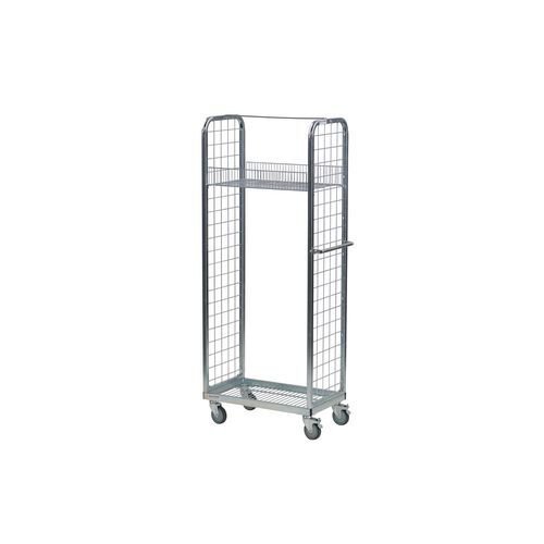 Order picking and display trolley with adjustable shelves